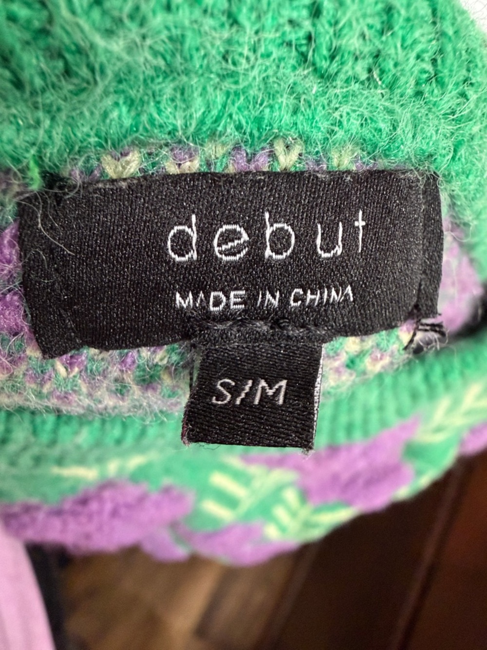 Debut Green and Purple Knit Patterned Sweater